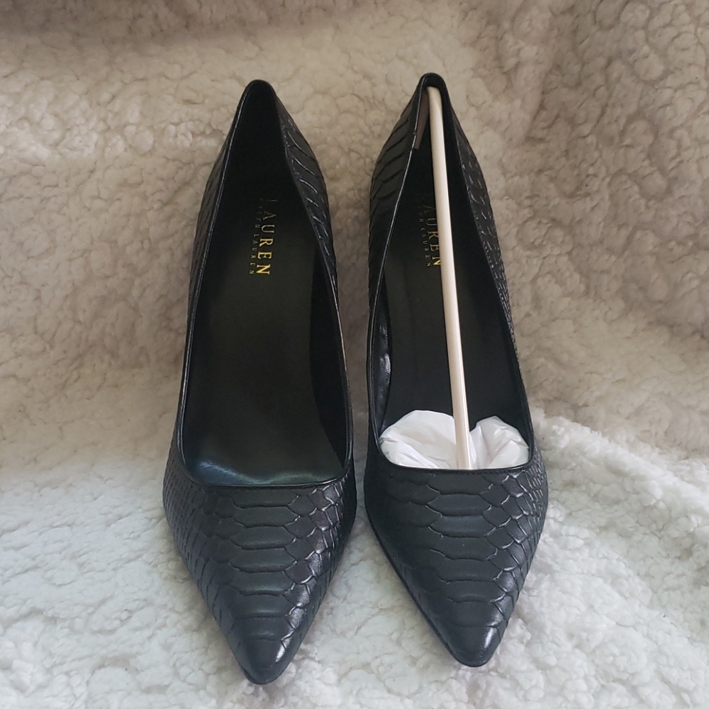 Ralph Lauren black croc embossed heels.
